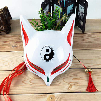 

Japanese Style Fox Half Face Hand-Painted Mask Cosplay Masquerade Dress Up Mask For Bar Party Halloween Decoration