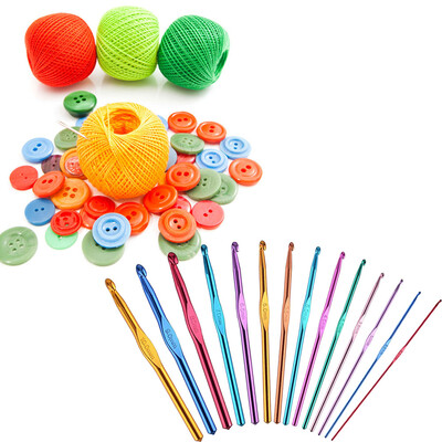 

〖Follure〗14Pcs Aluminum Handle Knitting Crochet Hook Needles Pin Weave Yarn