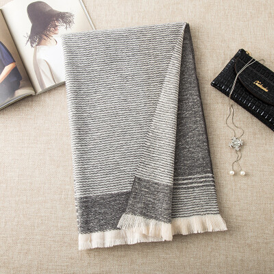 

19 new woven stitching short-strap solid color imitation cashmere scarf female thick section warm shawl striped gift scarf male