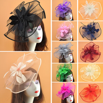 

Women Fascinator Hat Feather Mesh Net Veil Party Hat Flower Derby Hat Headwear with Clip&Hairband