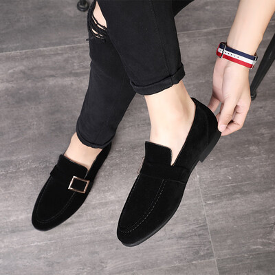 

Leather shoes belt buckle tide shoes mens suede peas shoes men