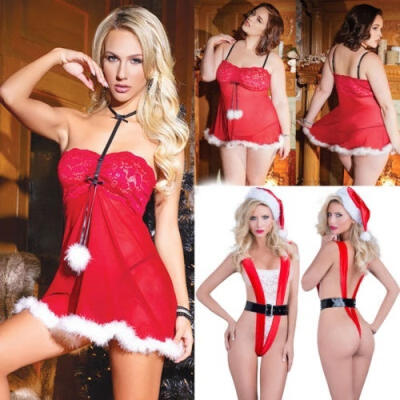 

Christmas Underwear Women Sexy Lingerie Red Babydoll Dress Sleepwear Costume New