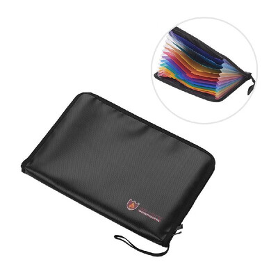 

Fireproof Waterproof Safe Document Bags A4 Size Expandable File Folder Double Zippers 12 Pockets Accordian File Organizer for Cash
