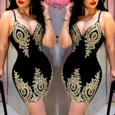 

Women V Neck Sleeveless Bodycon Clubwear Evening Party Cocktail Mini Dress US