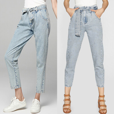 

Tailored Fashion Women Lace Button Splice Zipper Pocket Trousers Jeans Casual Denim Pants