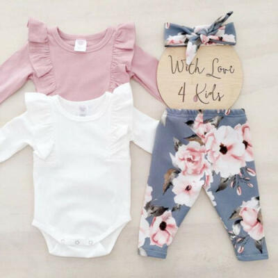 

3Pcs Newborn Toddler Baby Girls Flower Top Romper Long Pants Outfits Clothes USA