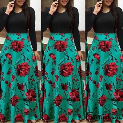

Plus Size Ladies Long Sleeve Floral Boho Women Party Bodycon Maxi Dress Clothing