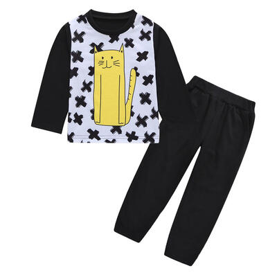 

Cute Cat Home Pajama Set Family Matching Clothes Long Sleeve T-shirt Pants
