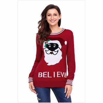 

Round neck long sleeve letter pattern pullover casual sweater