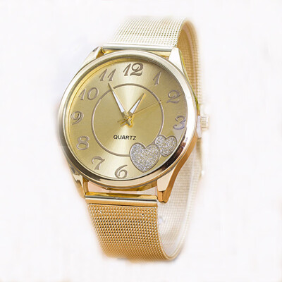 

Hot gold mesh belt watch fashion grid Arabic numerals ladies heart watch