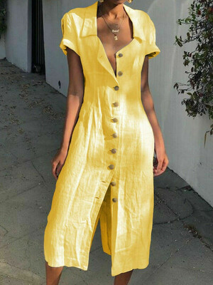 

Women Boho Cotton Linen Maxi Dress Short Sleeve Casual Kaftan Tunic Plus Size