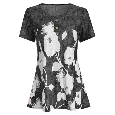 

Starmoon Womens Plus Size Casual O-Neck Short-Sleeved Printed Button T-shirt Top