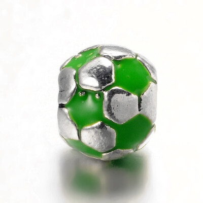 

Large Hole Football Alloy Enamel European Beads Antique Silver LimeGreen 9x8mm Hole 42mm