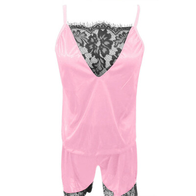 

Toponeto Women Sleepwear Sleeveless Strap Nightwear Lace Trim Satin Cami Top Pajama Sets