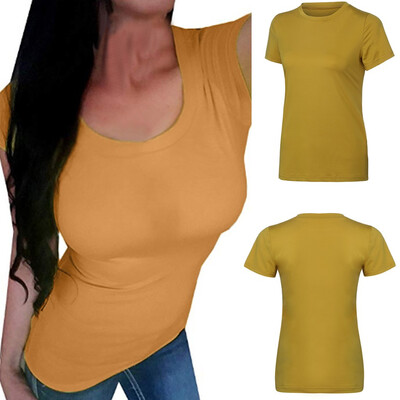 

Starmoon Women Fashion Sexy Short Sleeve O-Neck Pure Color Blouse Casual T-Shirt Tops