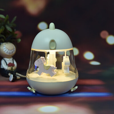 

Gobestart Lovely Cute Merry-go-round Music Night Light Bedroom Decor Mini LED Lamp