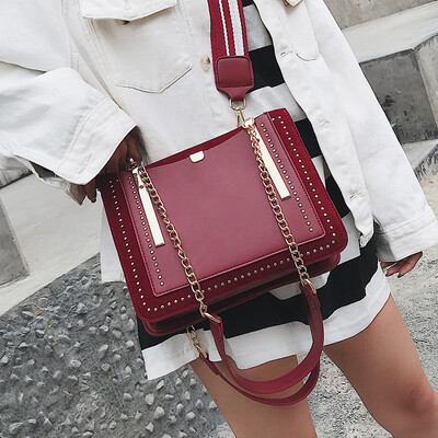 

Hong Kong style rivet stitching handbags chic chain bag female 2019 new fashion wild diagonal cross bag shoulder bag