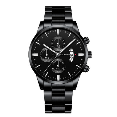 

CUENA Men Stainless Steel Band Quartz Watch Fashion Simple Calendar Big Dial Wrist Watch