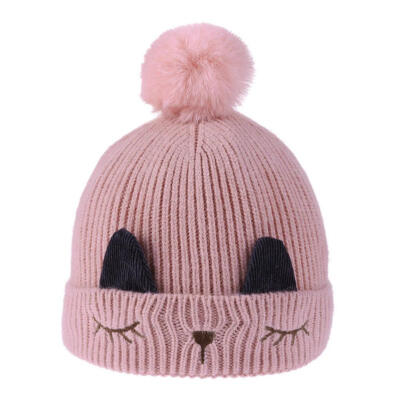 

Winter Warm Knitted Cap Cartoon Baby Beanie Elastic Thicken Cute Pompon Hat