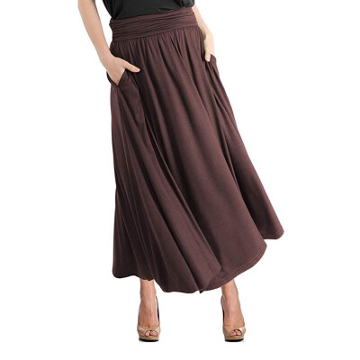 

Roseonmyhand Womens Fashion High Waist Soild Vintage Loose Beach Pocket Wrap Maxi Long Skirt