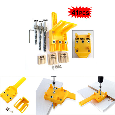 

〖Follure〗Handheld Woodworking Doweling Jig Drill Guide Wood Dowel Drilling Hole Saw 41pcs