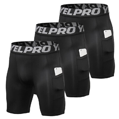 

3 Pack Men Compression Shorts Active Workout Underwear with Pocket