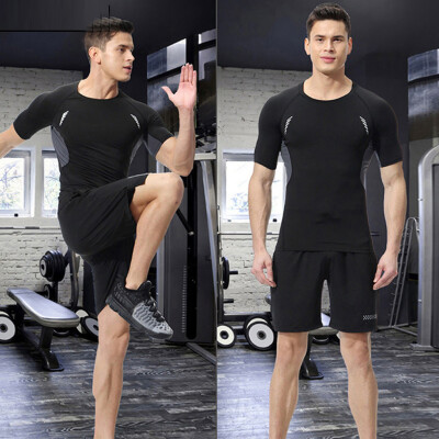 

Toponeto Mens Elastic Fitness T-shirt Fast Drying Tops Short Pants Sports Tight Suit