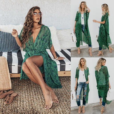 

Womens Floral Chiffon Shirt Coat Kimono Cardigan Maxi Dress Bikini Cover Ups