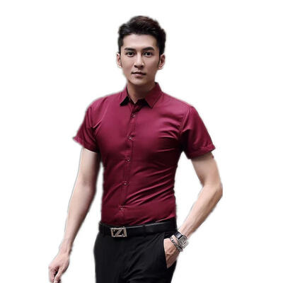 

Solid Color Business Shirts Short Sleeve Shirt Slim Fit Tops For Men
