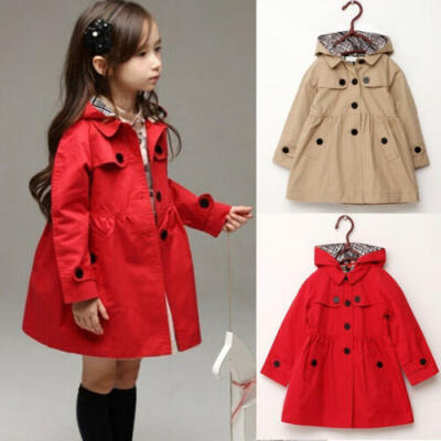 

Baby Girls Kids Jacket Trench Coat Hooded Windbreaker Outerwear Parka Clothes