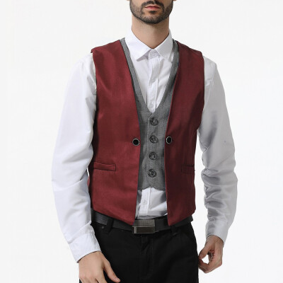 

Toponeto Mens New Style Business Pure V-Neck Vest Fashion Grooms Formal Vest