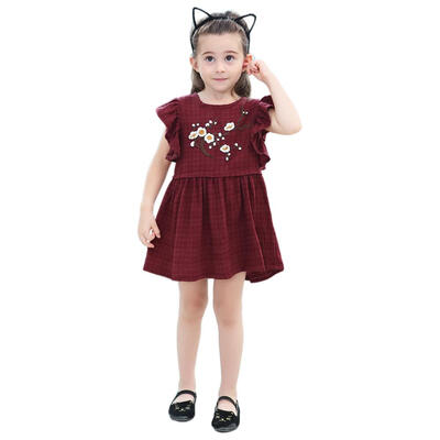 

Summer Party Flower Embroidery Girls Flying Sleeve Dress Princess Clothes