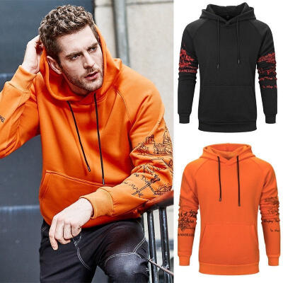 

Men Autumn Winter Long Sleeve Slim Hooded Sweatshirt Casual Print Hoodie Warm Pullover Outwear