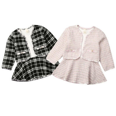 

US Kid Baby Girl Dress Plaid Coat Foramal Party Dresses Clothes Set Outfit Gift