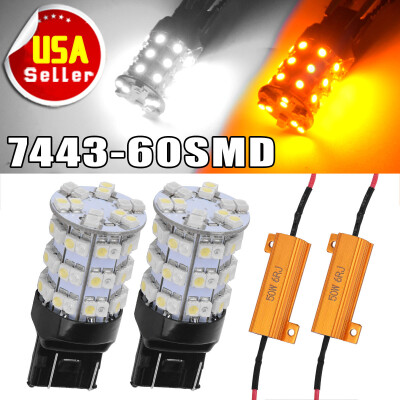 

4x 7443 Dual Color Switchback White Amber LED Turn Signal Bulbs Resistors