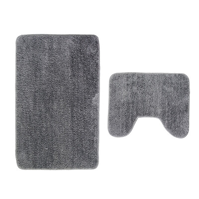

2PcsSet Microfiber Bathroom Floor Rug Toilet Mat Solid Color Bathmats Anti-skid