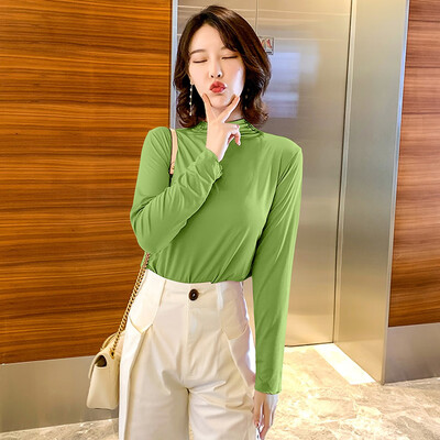 

Gobestart Fashion Women Top High Collar Pure Color Elegant Long Sleeve Casual Blouse