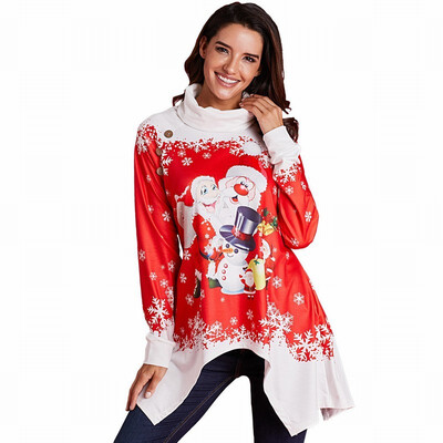 

High-necked long-sleeved mid-length loose tops
