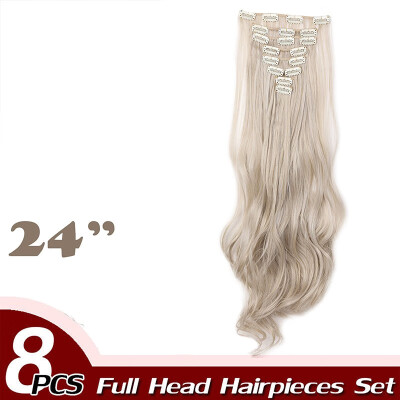 

17" Curly Hair Full Head Clip in Hair Extensions Synthetic 8 Piece 18 Clips Hairpiece Long Wave Trendy Design for Women