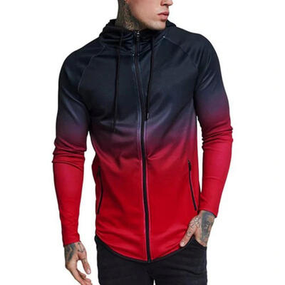 

Mens Sports Fitness Elastic Pullover Sweatshirt Gradient Print Hoodie Sweatshirt
