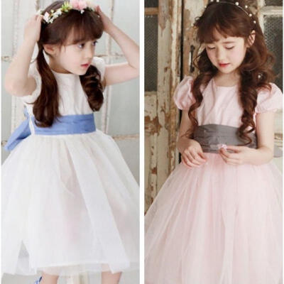 

WhitePink Girls Kids Toddlers Princess Dress Big Bow Pageant Party Dresses 1-6Y