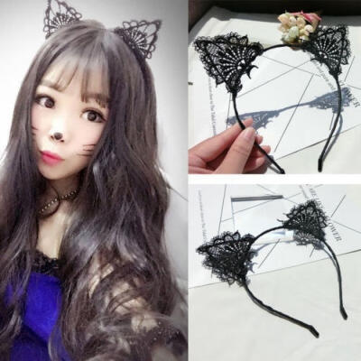 

Fashion Women Girls Kids New Lace Cat Ear Headband Hairband Costume Fancy Cosplay