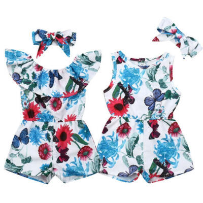 

Toddler Kids Baby Girl Clothes Tops Romper BodysuitHeadband Sunsuit Outfit Set