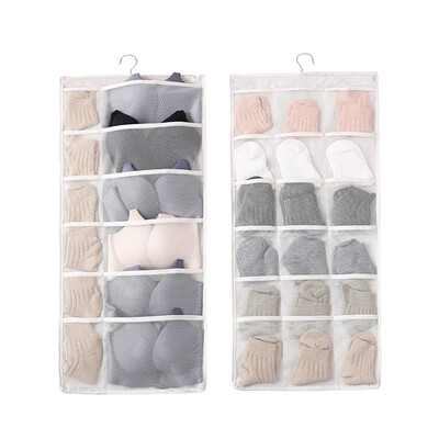 

Double Sided Hanging Closet Dual-Sided Hanging Organizer Storage Bag for Bra Clothes Socks 30 Mesh Pockets Grey