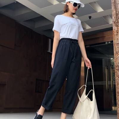 

Womens Fashion Loose Casual Cotton Linen Straight Harem Cropped Pants