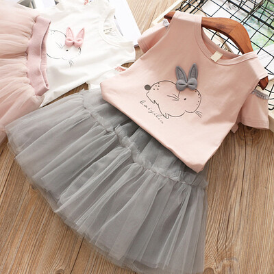 

Kids Baby Girl Cartoon Bunny T shirt Tops Princess Tulle Dress Clothes Set