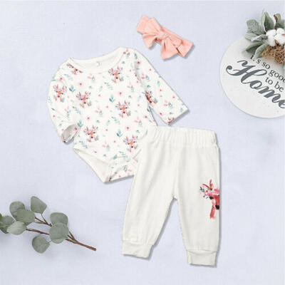 

US 2019 Christmas Infant Baby Kid Unisex Girl Xmas Romper Deer Top Pants Clothes