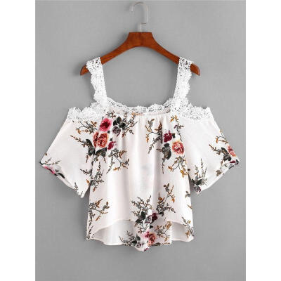 

Fashion Summer Women Floral Casual Loose Blouse Off Shoulder Crop Tops T-Shirt