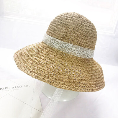 

Summer Wide Large Brim Elegant Sun Hat Ladies Hollow Straw Beach Caps