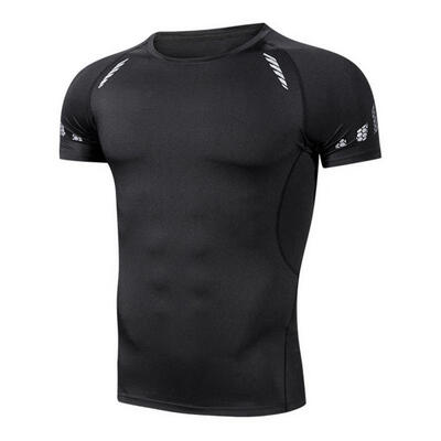 

Quick-Drying Breathable Skinny Short Sleeve T Shirts Mens Casual Sports High Elasticity Fitness Clothes Black Net